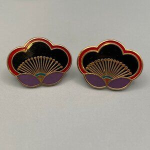 Vintage 1990s  Laurel Burch  Cloisonné  Cloud Shaped Stud Back Pierced Earrings